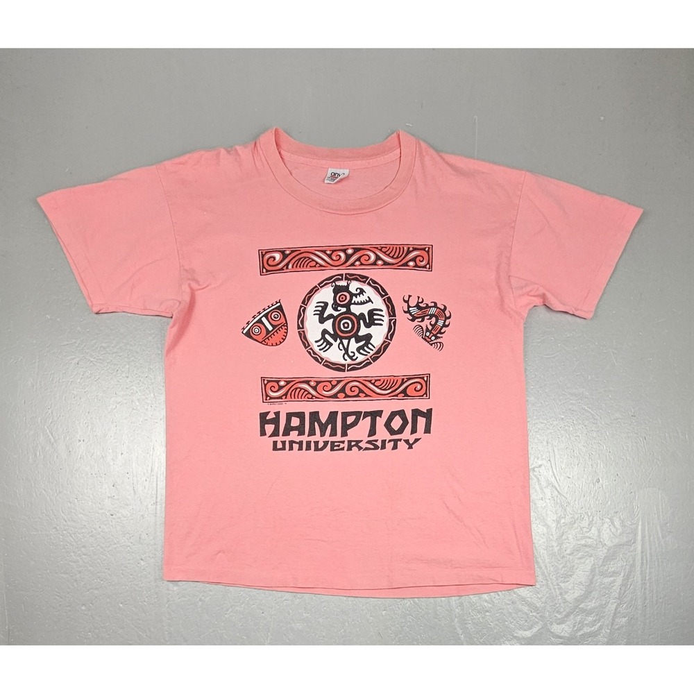 Vintage 90s Hampton University Shirt XL Pink Anvil Made in USA HBCU Shred Dogz